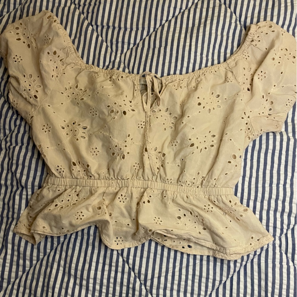 love tree cream cropped eyelet blouse